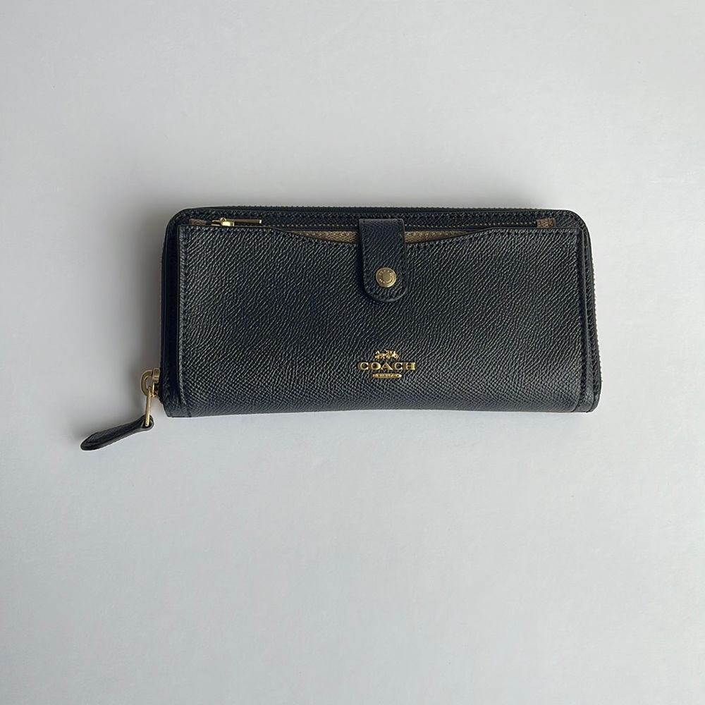 Coach Black Leather Wallet with Gold Details